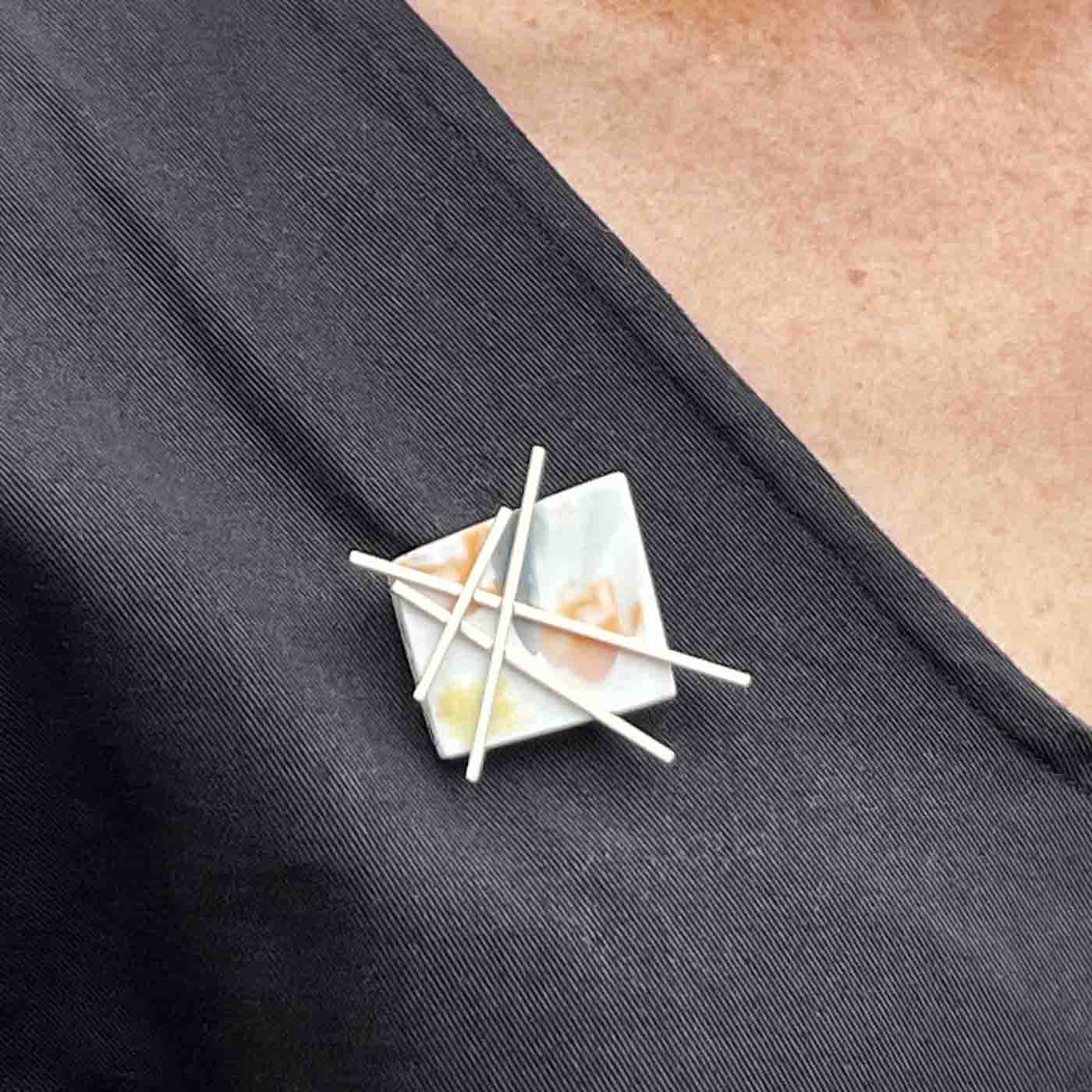 Marble Effect Recycled Plastic and Silver Brooch
